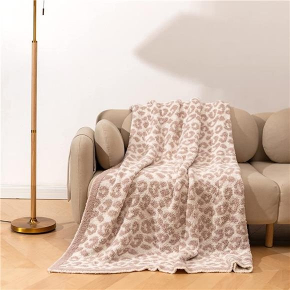 Throw Blanket, Leopard Print Ultra Soft Fleece Blanket (50"x60", Cream) - Picture 6 of 6